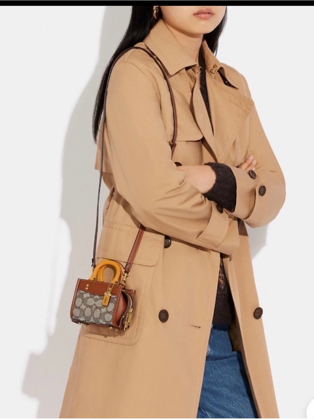 Coach Brown Jacquard Mini Tote with Yellow Handle - Picture 8 of 8